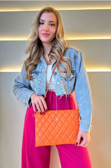 chnl - clutch turuncu deri