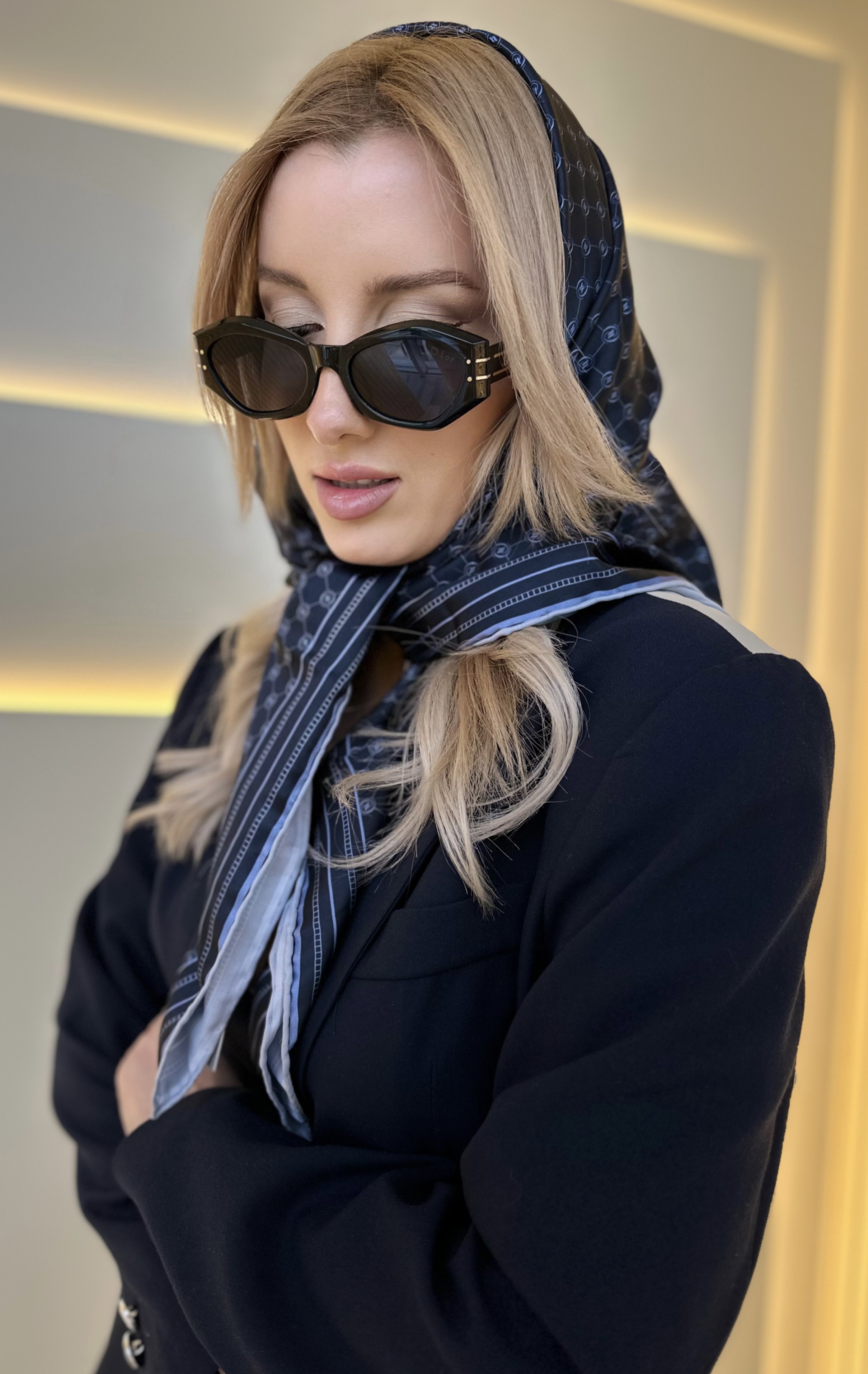 Vkk - Monogram Twill Şal Lacivert