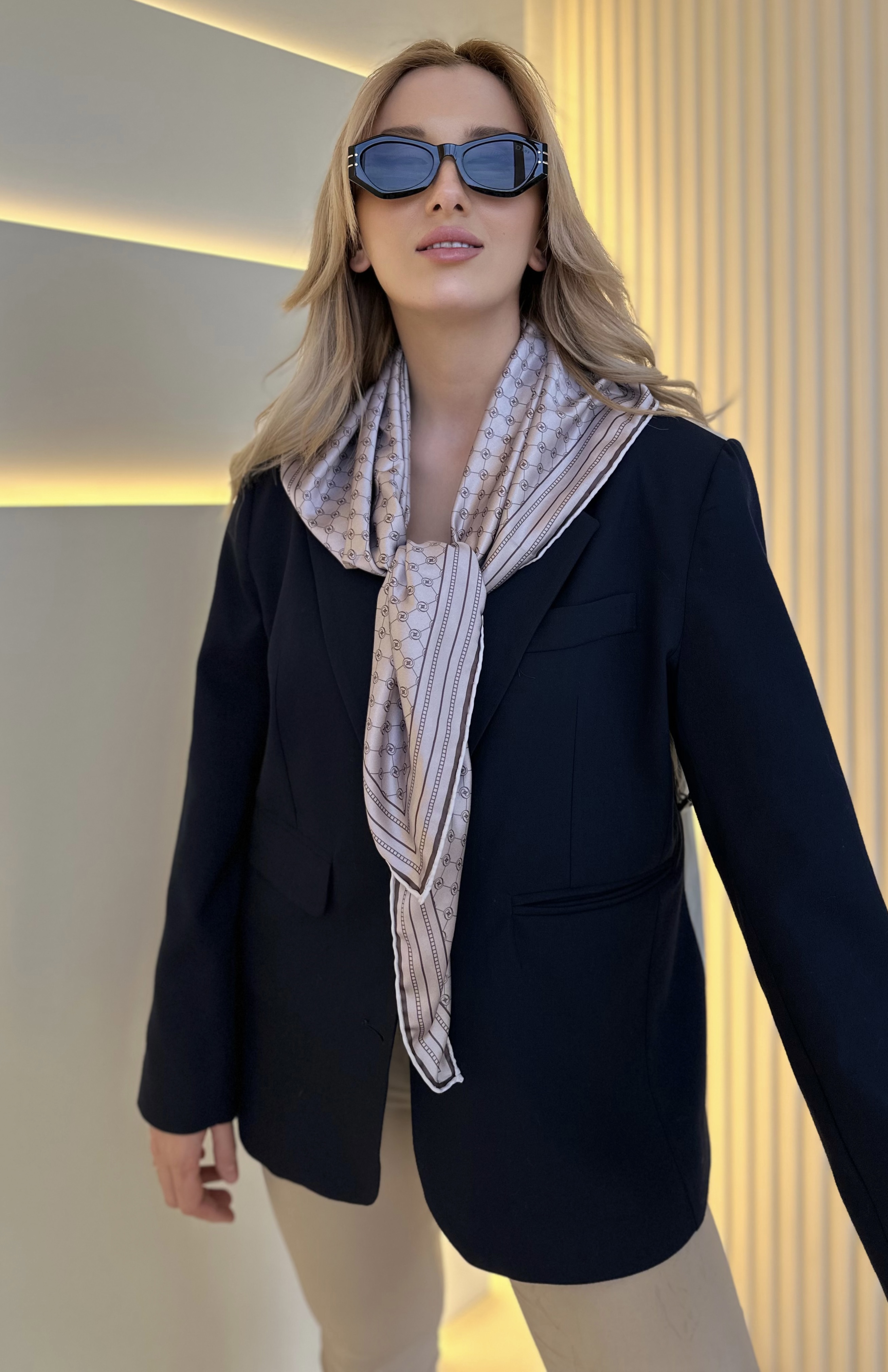 Vkk - Monogram Twill Şal Krem