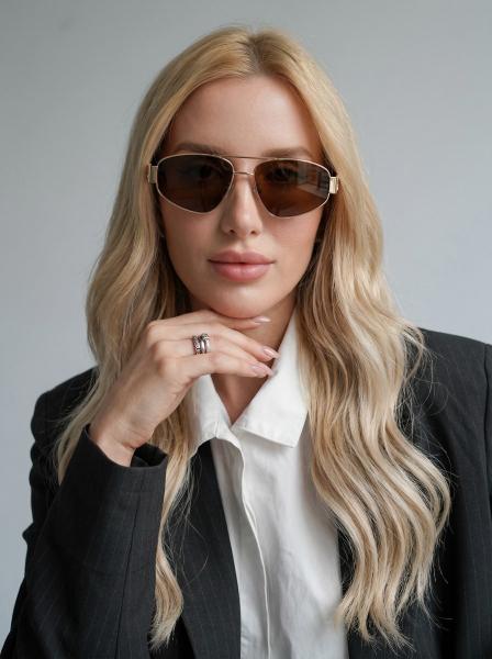 CLN - Güneş Gözlüğü Kahverengi Cam İnce Çerçeve Gold Sap