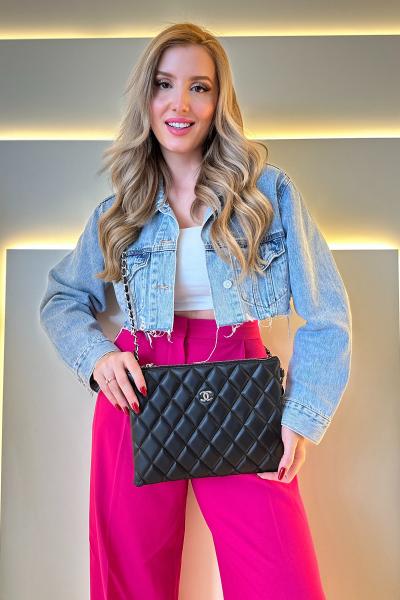 Chnl - Clutch Siyah Silver Detay Deri